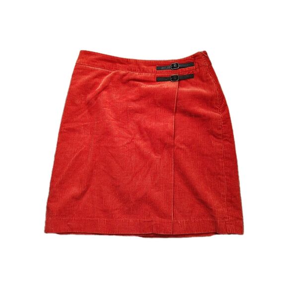 Boden Womens Skirt 14L Orange Faux Wrap Corduroy Lined Buckle Academia Career - Picture 2 of 9